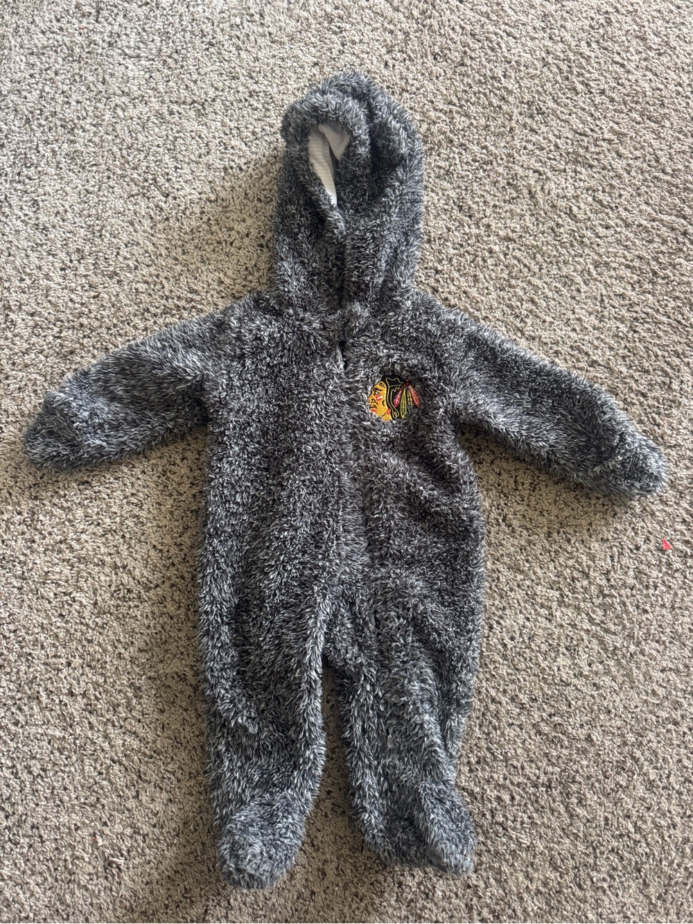 NHL Gray Plush Hooded Baby One-Piece with Team Patch